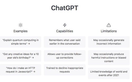 Interfaz del ChatGPT con sus limitaciones actuales