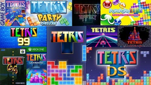Una muestra de la variedad de versiones que tiene Tetris, desde la primera versión de 1984 hasta el nuevo Tetris 99