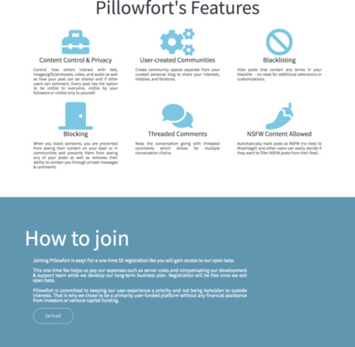 Descripción de la propia página de Pillowfort
